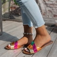 thumbnail image 2 of Slides for Women Fashion Splice Open Toe Sandals Casual Summer Beach Flat Shoes Comfortable Soft Leather Slip on Slippers Pink Size 8, 2 of 7