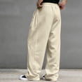 thumbnail image 5 of Havenx Sweatpants for Men Straight Wide Leg Drawstring Jogger Pants with Pockets Elastic Waist Open Bottom Sweatpant Loose Fit Soft Fall Winter Comfy Workout Streetwear,Beige XL, 5 of 7