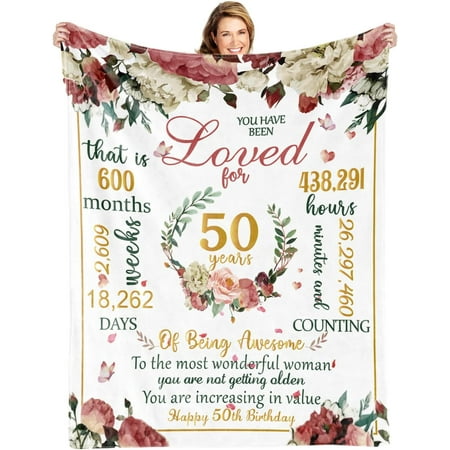 DALIHUA 50th Happy Birthday Blanket for Woman-50th Birthday Decorations for Women, 50 Year Old Birthday Gift Ideas for Her,Custom Blanket for Mom, Flower Soft Throw Blanket 30"x40"