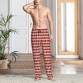 thumbnail image 2 of Rocae Red and Brown Squares Mens Pajama Pants Pj Pants Mens Lounge Pants-Small, 2 of 6
