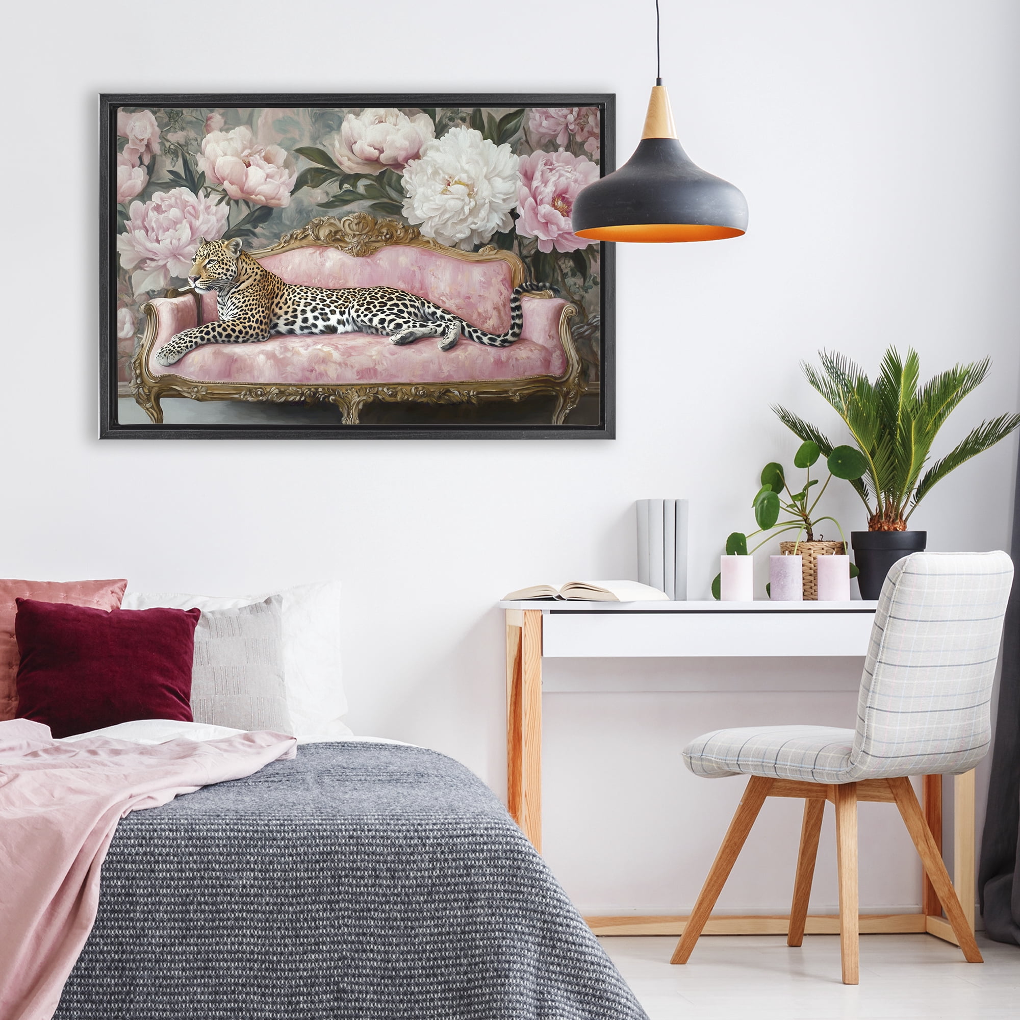 Stupell Industries Where The Leopard Dreams Black Framed Floater Canvas Wall Art, design by Tina LeCour
