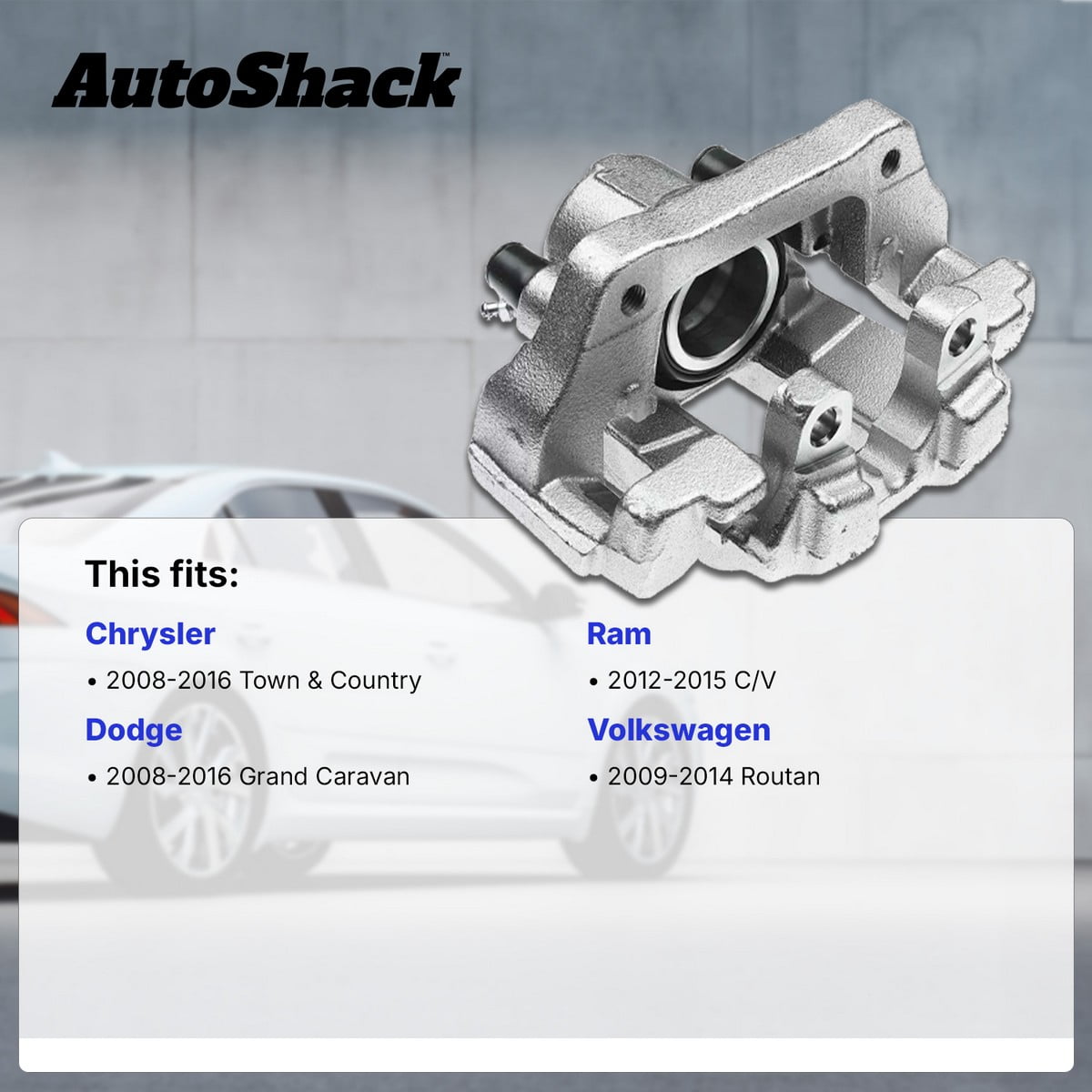 AutoShack Rear Brake Caliper for Dodge, Chrysler, Volkswagen & Ram, Grand Caravan 2008-2016 Town & Country 2008-2016 Routan 2009-2014 C/V 2012-2015, FWD V6 3.3L 3.6L 3.8L 4.0L, Left