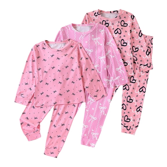 GCETTIC Soft Pajama Set Kids Soft Sleep Outfit Breathable Cotton Fabric Crew Neck Top Loose Fit Nightwear Pajamas Hot Pink,9-12 Months