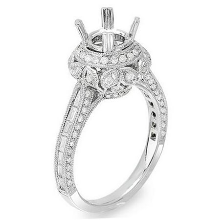 Antique Ring Mountings Dazzlingrock Collection 1.15 Carat (Ctw) 14k Brilliant Round & Baguette Cut Diamond Vintage Antique Look Semi Mount Ladies Engagement Bridal Ring (No Center Stone), White Gold, Size 8 ()