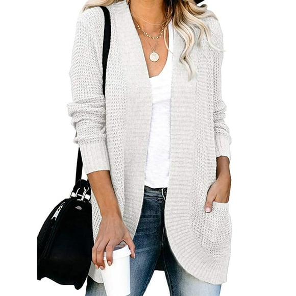 Innerwin Cardigan Sweater Open Front Women Knitted Sweaters Holiday Chunky Knit Cozy Cardigans White M