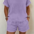 thumbnail image 4 of Zynoxe Womens Plus Size Short Sets Casual Cotton Linen Crew Neck Top and Shorts Matching Outfits with PocketsPurpleM, 4 of 7