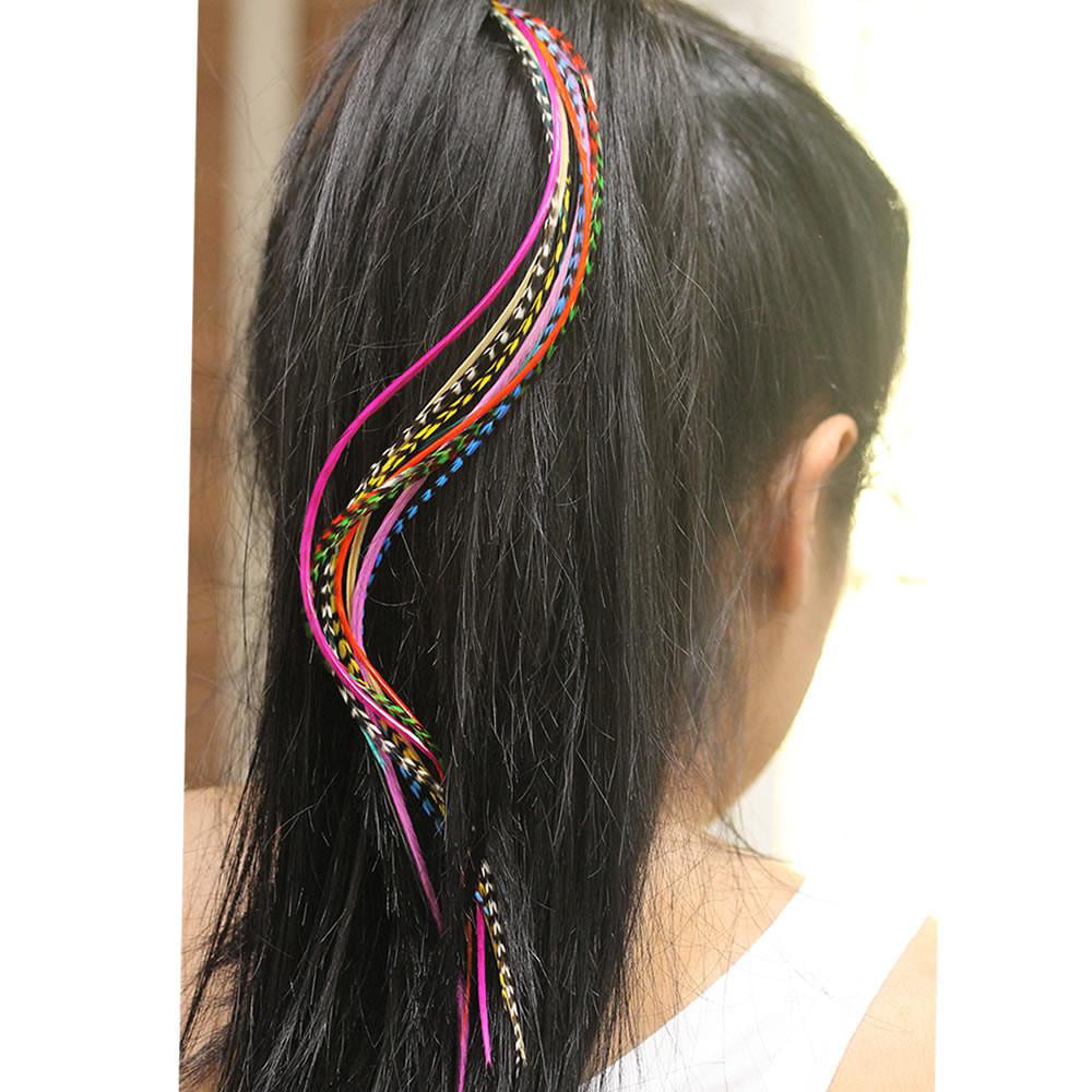Feather Hair Extensions, 100% Real Rooster Feathers, Long Rainbow Colors, 20 Feathers with Beads and Loop Tool Kit Walmart.com