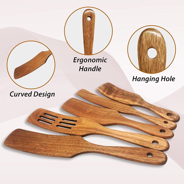Spatulas for Nonstick Cookware, Extra Large Wooden Wok Turners, Slotted Spatula for Cooking 6 Pack, Heat Resistant Kitchen Utensils Set, Flipper for