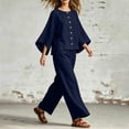 thumbnail image 6 of BRELIL Women Plus Size Two Piece Set Round Neck Batwing Sleeve Tops Wide Leg Pants Casual Loungewear Solid Boho Vacation Outfits Loose Travel Tracksuit, Navy 2XL, 6 of 7