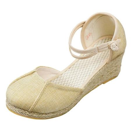 

LIANGP Women s Sandals Summer Slope Heel Sandals Women Versatile Fashion Breathable Buckle Strap Travel Sandals Women Women s Shoes Beige Size 7