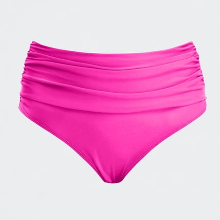 Ticikt Girls High Waisted Swim Bottoms Ruched Bathing Suit Briefs Quick Drying Kids Swimwear for Beach Pool Hot Pink