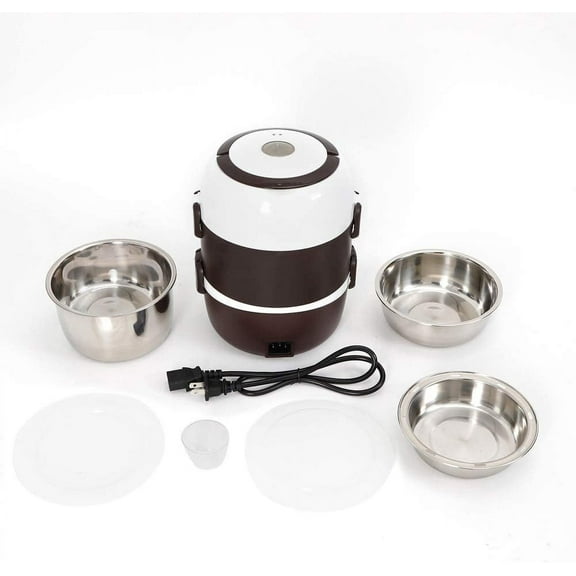 Portable Electric Lunch Box, 3 Layers 2L Electric Heating Bento Lunch Box Food Storage Warmer Container Rice Cooker, 110V 200W, Stainless Steel+PP Steamer Pot