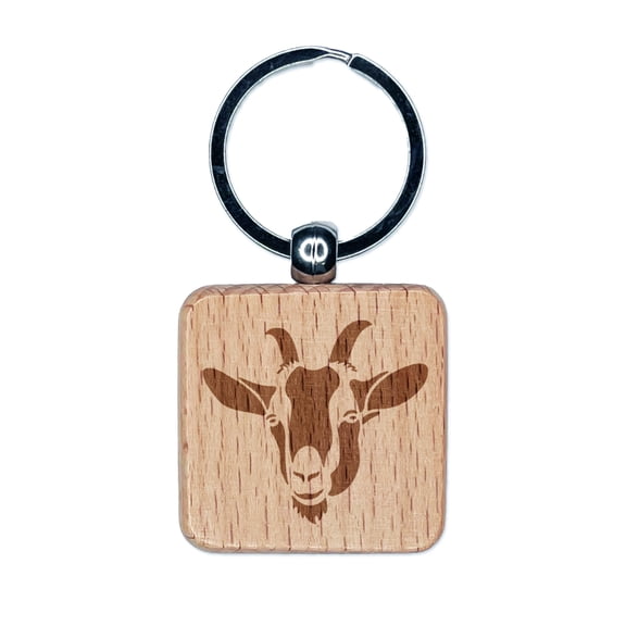 Toggenburg Goat Face Square Keychain Charm Tag - Engraved Wood