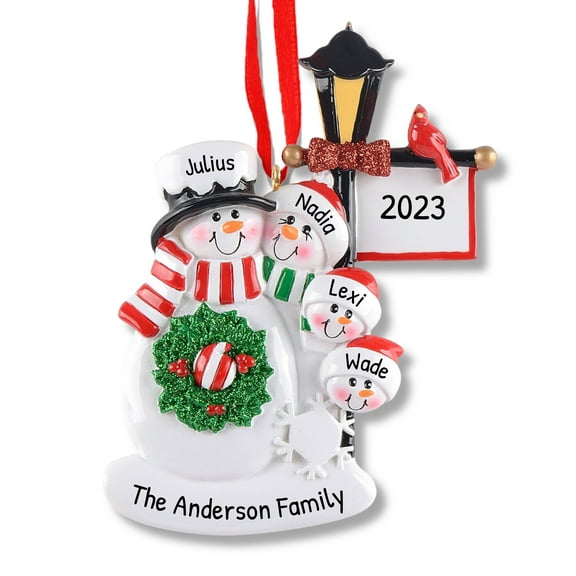 Ornament by Elves Personalized Cute Snowman Family of 4 Christmas Tree Ornament 2024