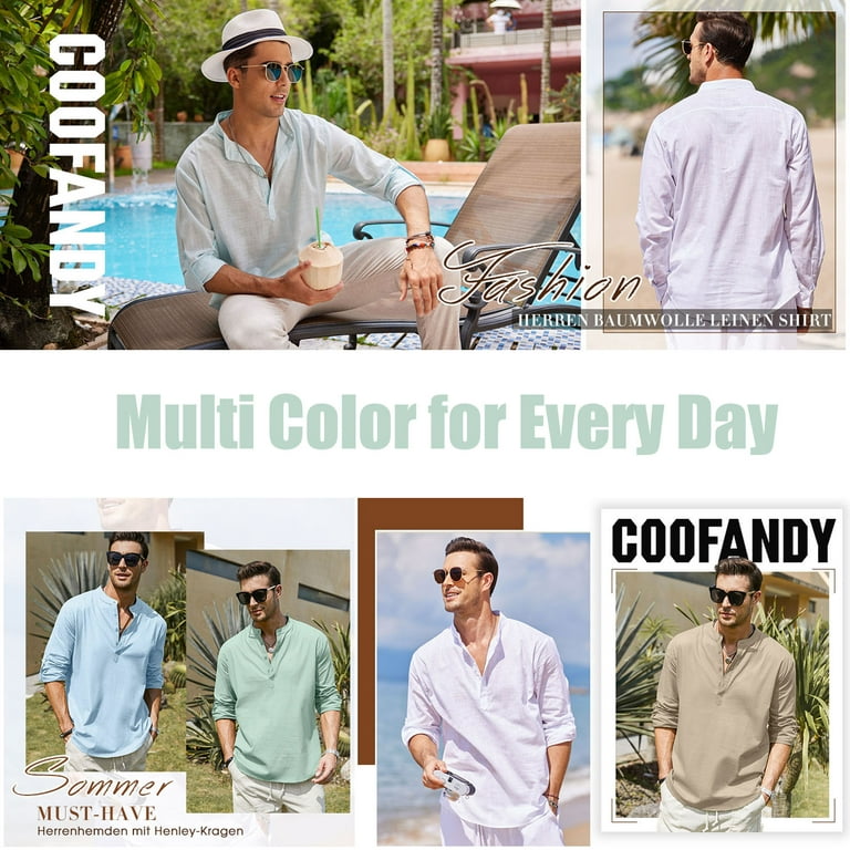 BIFUTON Fishing Shirts for Men, Men's Cotton Linen Henley Shirt Short  Sleeve Hippie Casual Beach T Shirts with Pocket