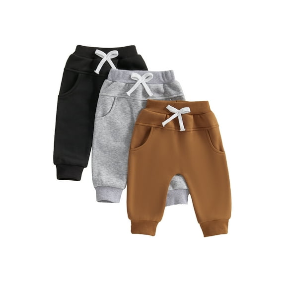 aturustex 3-Pack Solid Basic Sweatpants for Toddler Baby Boys 0-3T Infant Elastic Waist Trousers Drawstring Sweatpant Loose Casual Bottoms Pants Fashints Little Boy Daily Spring Fall Clothes