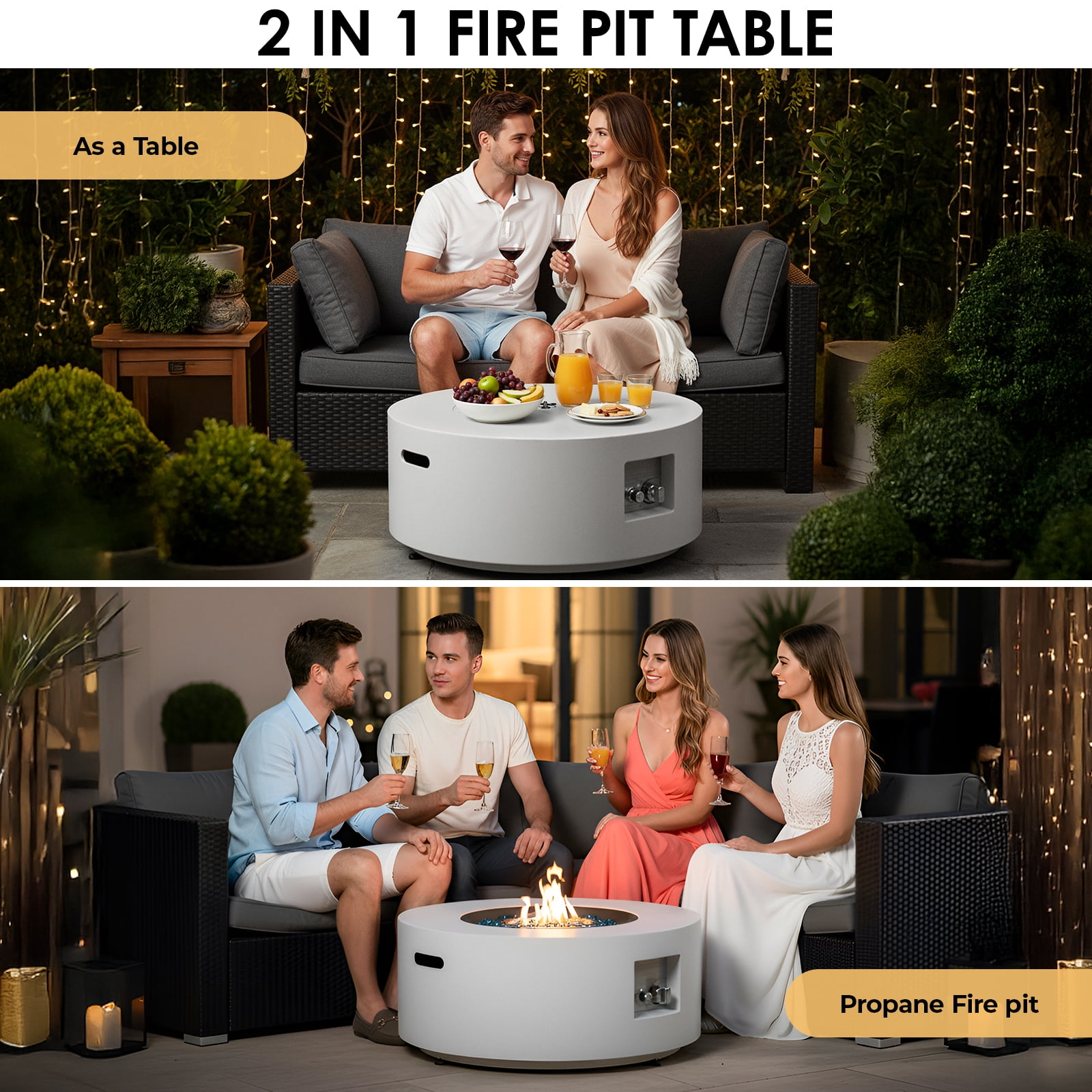 TLGREEN 30 in Outdoor Propane Fire Pit Table, 2 in 1 Round Patio Gas Fire Pit, 50,000 BTU, Adjustable Legs, for Backyard, Garden,Pool,Balcony, Gray