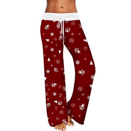 

Women s Casual Pants Womens Leisure Pants Christmas Printed Home Pants Wide Leg Pants Pajama Pants Pull Rope Elastic Waist