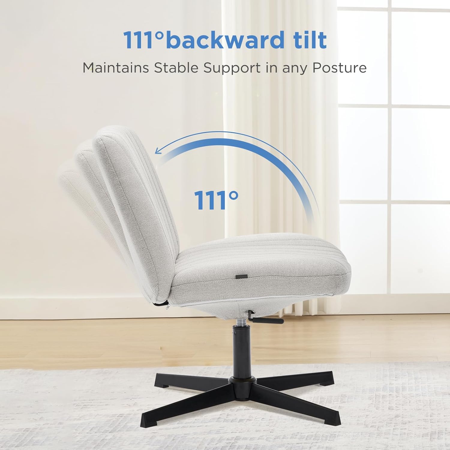 Nouhaus Criss Cross Line Chair, Cross Legged Vanity Chair No Wheels, Height Adjustable Wide Seat Computer Task Chair Home Office Chairs