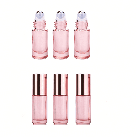ACDANC 6Pcs 5Ml Essential Oils Glass Roll on Bottle,Empty Refillable Roller Bottles Vials with Stainless Steel Roller Ball and Rose Gold Cap for Perfumes and Lip Balms Liquid Cosmetic Container