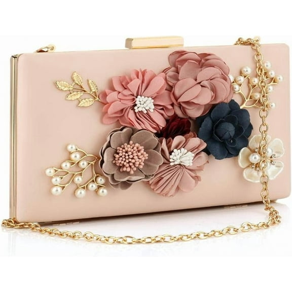 CAILDANL Leather Purses and Handbags for Women Floral Beaded Clutch Purse for Wedding Clear Crossbody Bag
