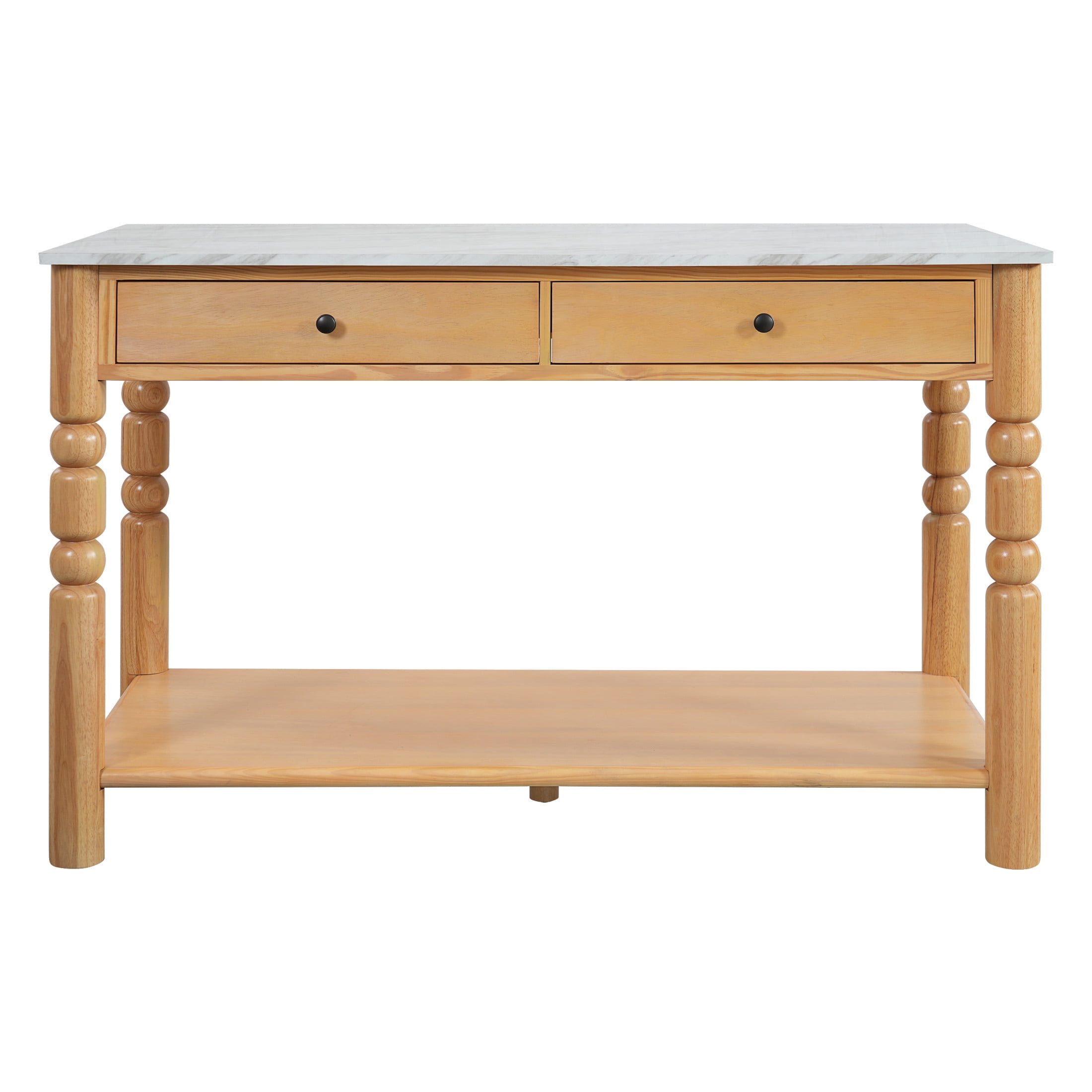 Christopher Knight Home 56.5" Farmhouse Kitchen Island with 4 Drawers, Marble-Look Top, Natural Wood