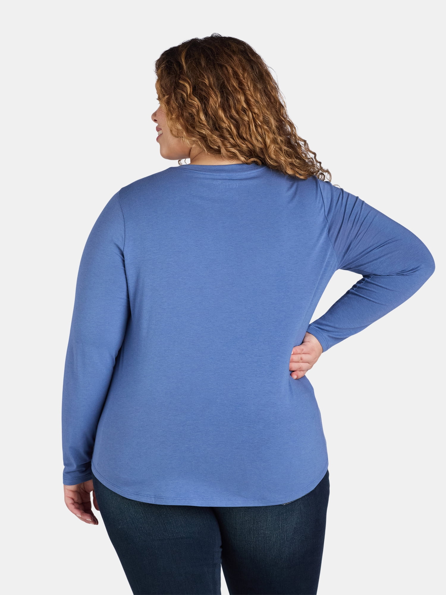Terra & Sky Women’s Plus V Neck Tee with Long Sleeves, Available in 1 and 3-Packs, Sizes 0X-5X