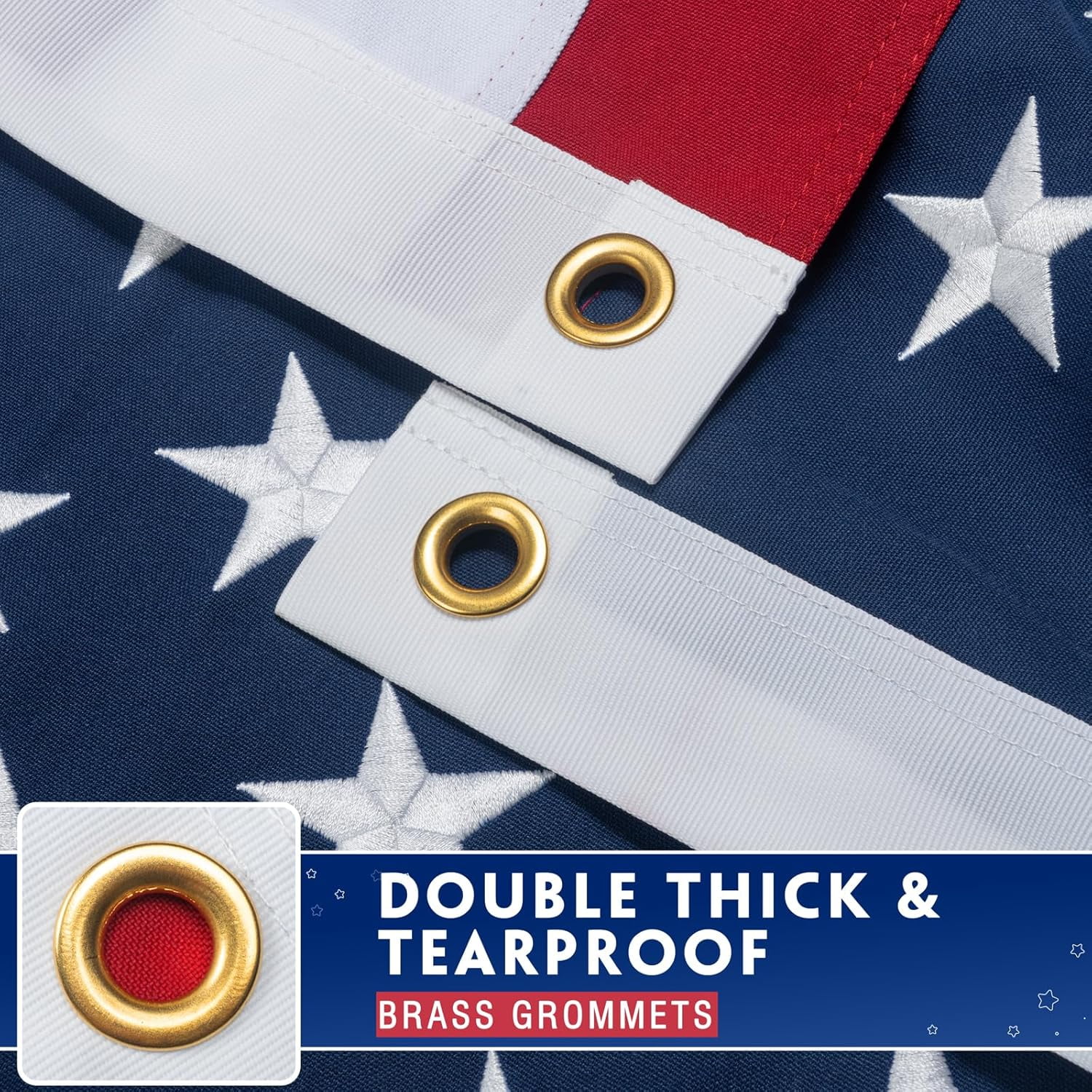 Nylon American Flag 6x10 feet. Premium Large US Flag 6x10 ft. Embroidered Stars and Sewn Stripes - Display with Pride