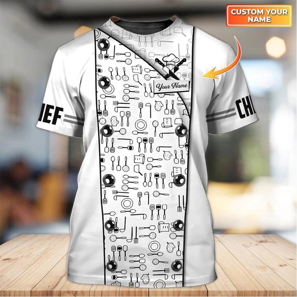 Camiseta de Chef con nombre personalizado para hombre y mujer, camisa Unisex con estampado 3D de Chef, regalo informal de verano, DW58Adult size XXL Gao Jinjia LED