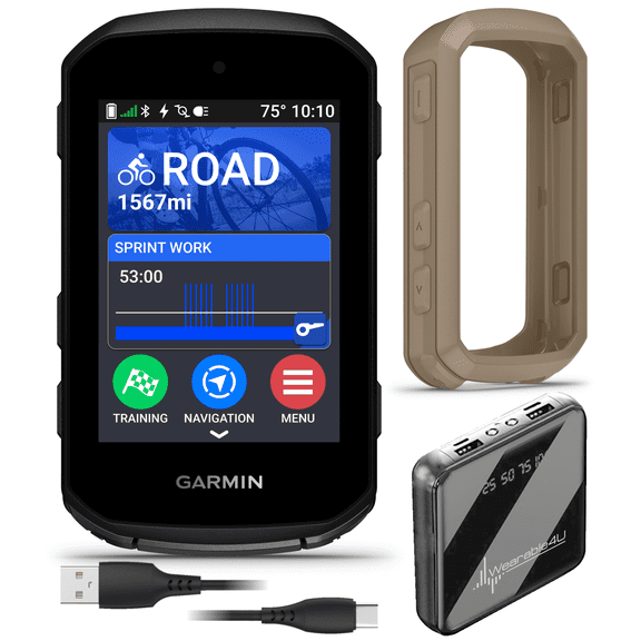 Garmin Edge 850, Compact GPS Cycling Computer, 2.7" Vivid Color Display, Bike-Specific Mapping, Advanced Training & Performance Insights Sandstone Silicone Case w/ Wearable4U PowerBank Bundle
