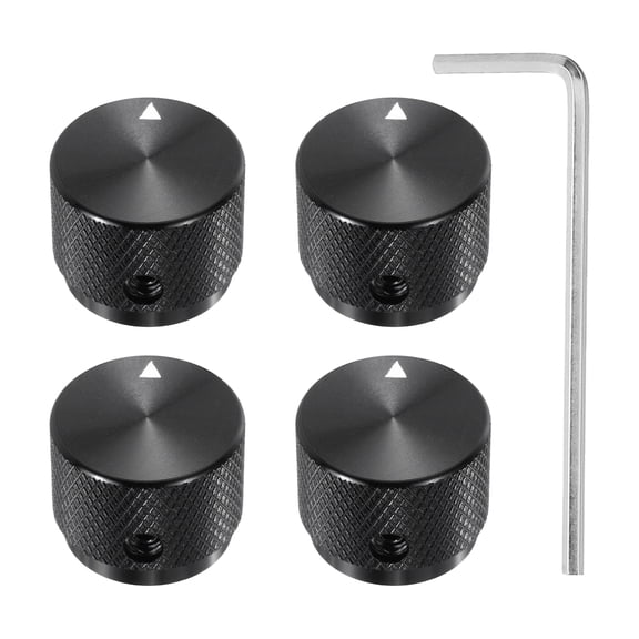 Uxcell 4 Pcs Aluminium Potentiometer Knobs, 1/4"(6.4mm) IDx7/8"(20mm) ODx5/8"(15.5mm) Height Universal Volume Tone Control Knobs for Guitar, Bass, Arrow Indicator, Black