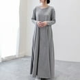 thumbnail image 5 of Women's Plus Size Casual Dress Solid Color Long Sleeve Winter Fall Basic Casual Maxi Long Dress Daily Vacation Dress Gray, 5 of 7
