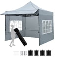 thumbnail image 1 of Costway 10 x 10 FT Pop up Canopy Tent with Sidewalls & Awning, Wheeled Bag, Sandbags, Stake Gray, 1 of 10