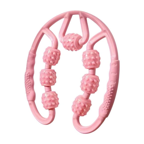 Runquan Hand Held Muscle Roller for Legs 7 Wheels Manual for Calf Golfer Elbow Waist Pink