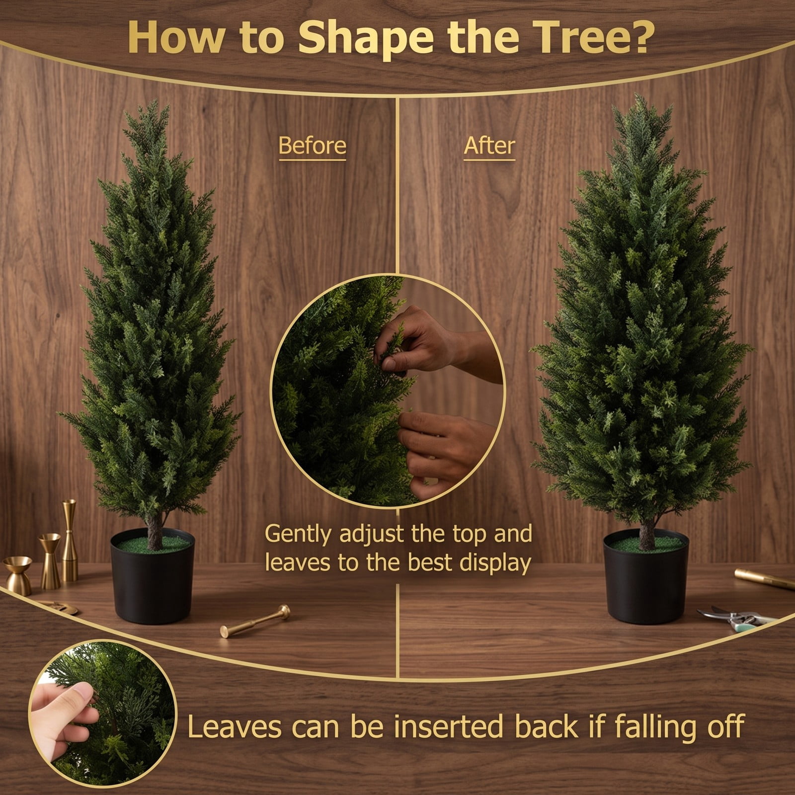 ALPULON 3 Feet Artificial Cedar Topiary Tree, Faux Cypress Plant with Cement-Filled Plastic Pot and Realistic Moss for Indoor Outdoor Home Office Entryway Decor, Green