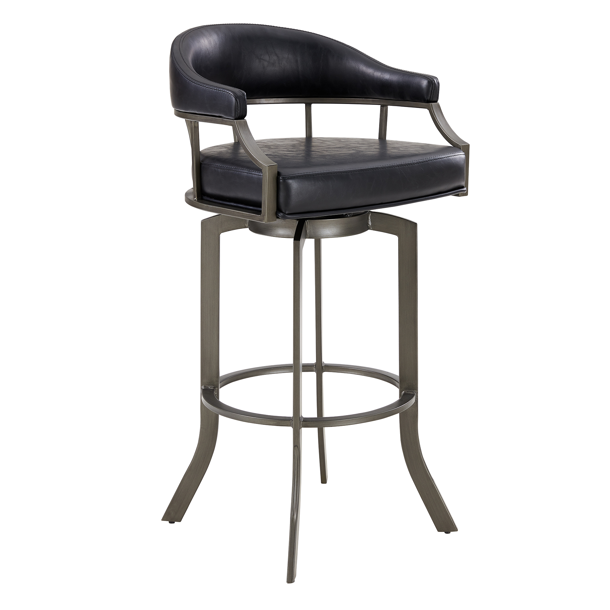 Edy Swivel 30" Mineral Finish and Black Faux Leather Bar Stool