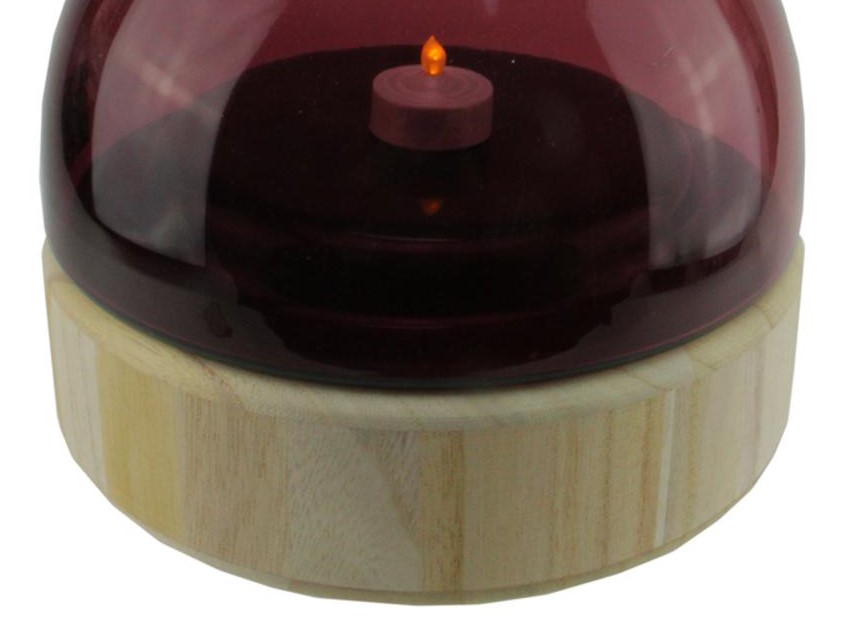 9.75" Merlot Colored Glass Pillar Candle Holder with Wooden Base