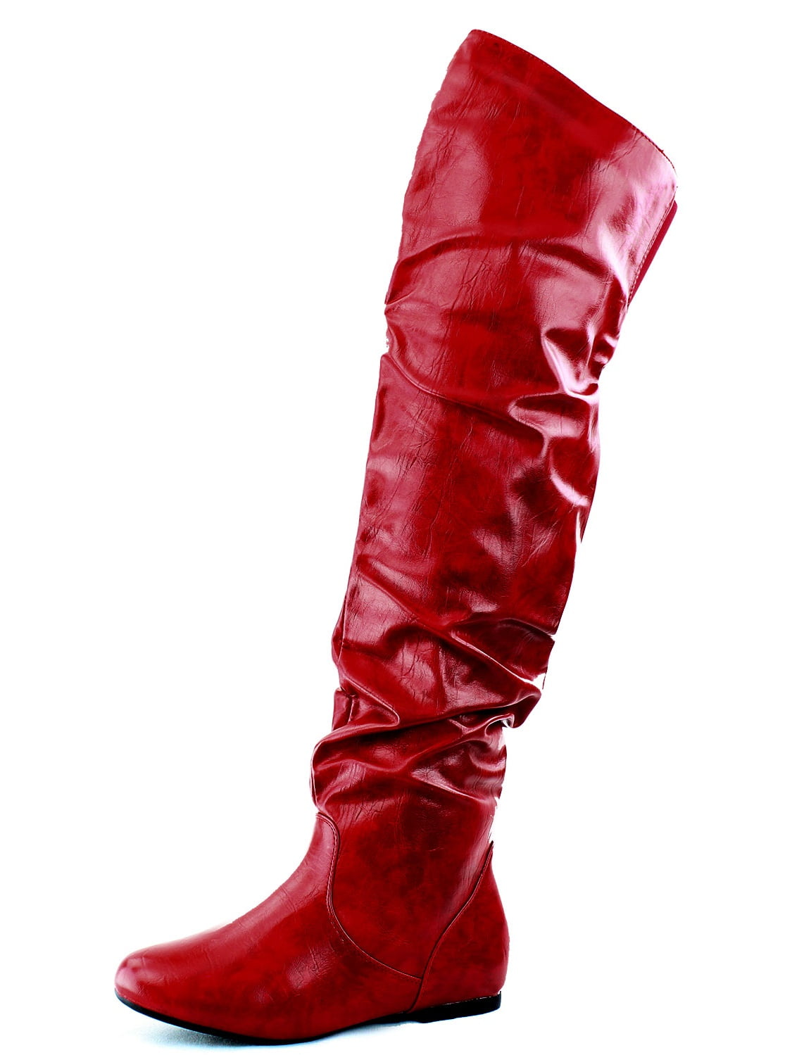Dailyshoes Dailyshoes Womens Fashion Hi Over The Knee Thigh High Flat Slouch Boots Red Pu 10