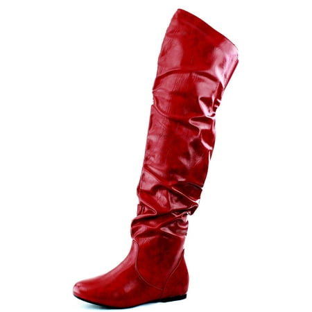 red over the knee flat boots