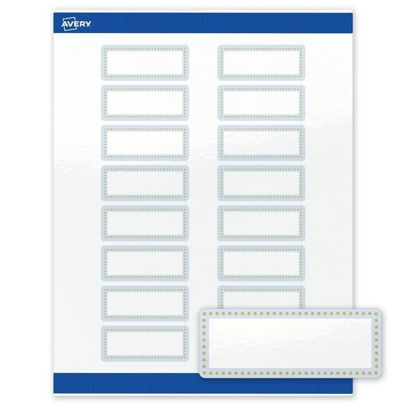 Avery Labels, 1" x 2-5/8", Glossy White, Blue Border w/ Gold Dots, 160ct