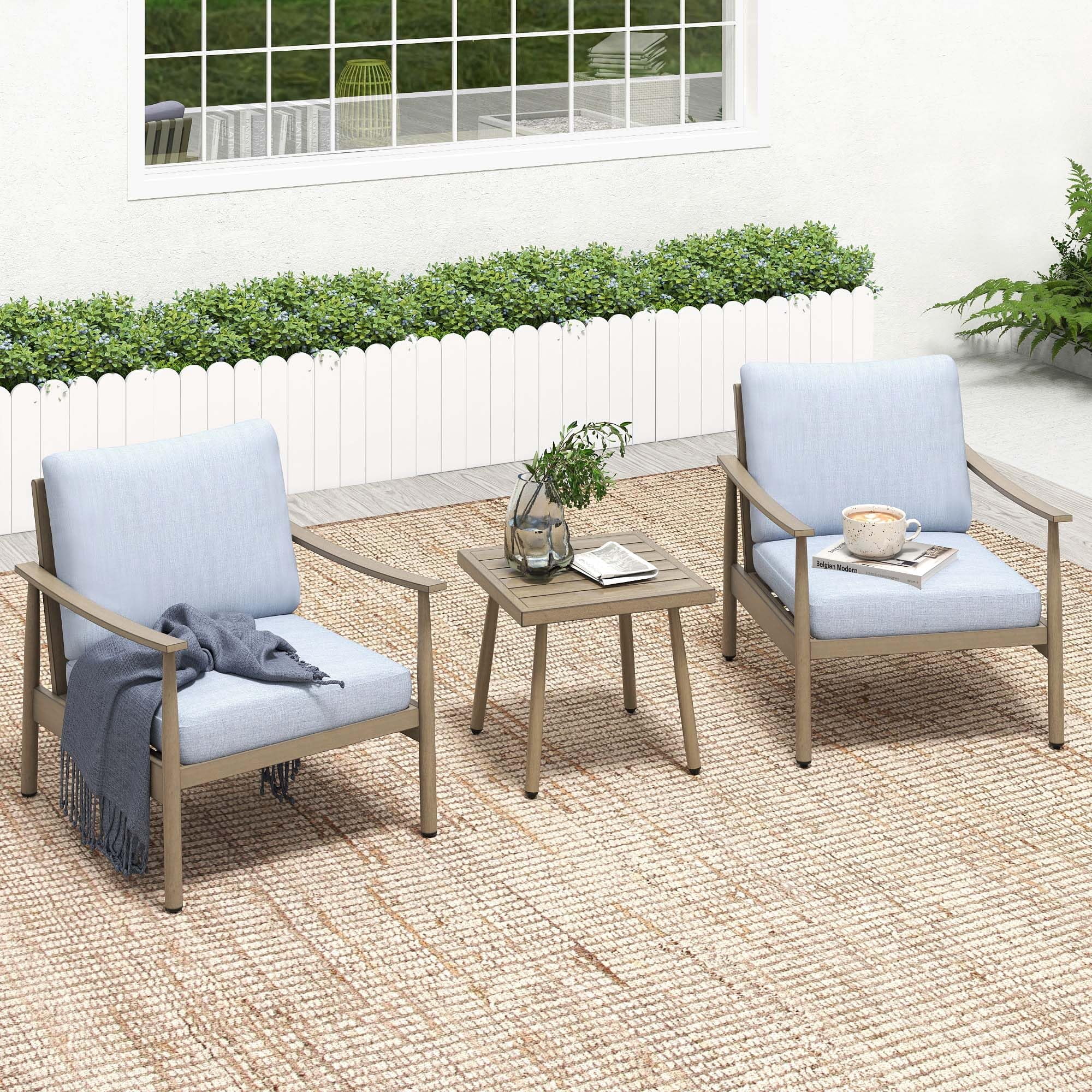 Patio Sofa Aluminum Armchairs Set of 2, Outdoor Sofa Chair with Thick Cushion and Rope Backrest