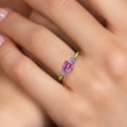 thumbnail image 4 of Gem Stone King 10K Yellow Gold Pink Moissanite and Blue Tanzanite 3-Stone Ring for Women | 1.10 Cttw | Round 6MM | Gemstone Birthstone | Size 6, 4 of 6