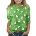 thumbnail image 2 of COM1950s St. Patricks Day, Children's St. Patrick's Day Casual Heart-Shaped Printed Pattern Quarter Sleeve Round Neck Top, St. Patricks Day for Kids, 2 of 9