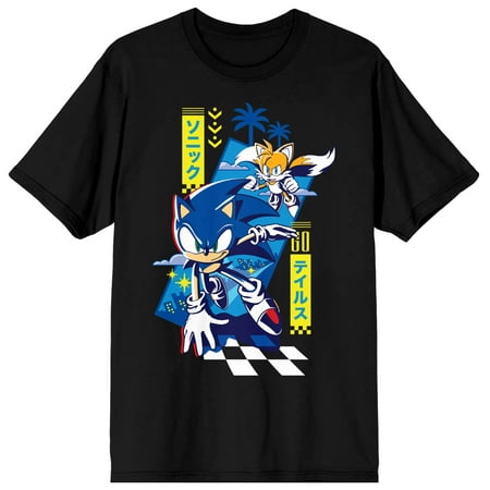 Sonic the Hedgehog Modern Sonic and Tails Men s Black Graphic Tee-6XL Sonic the Hedgehog Modern Sonic and Tails Men s Black Graphic Tee-6XL
