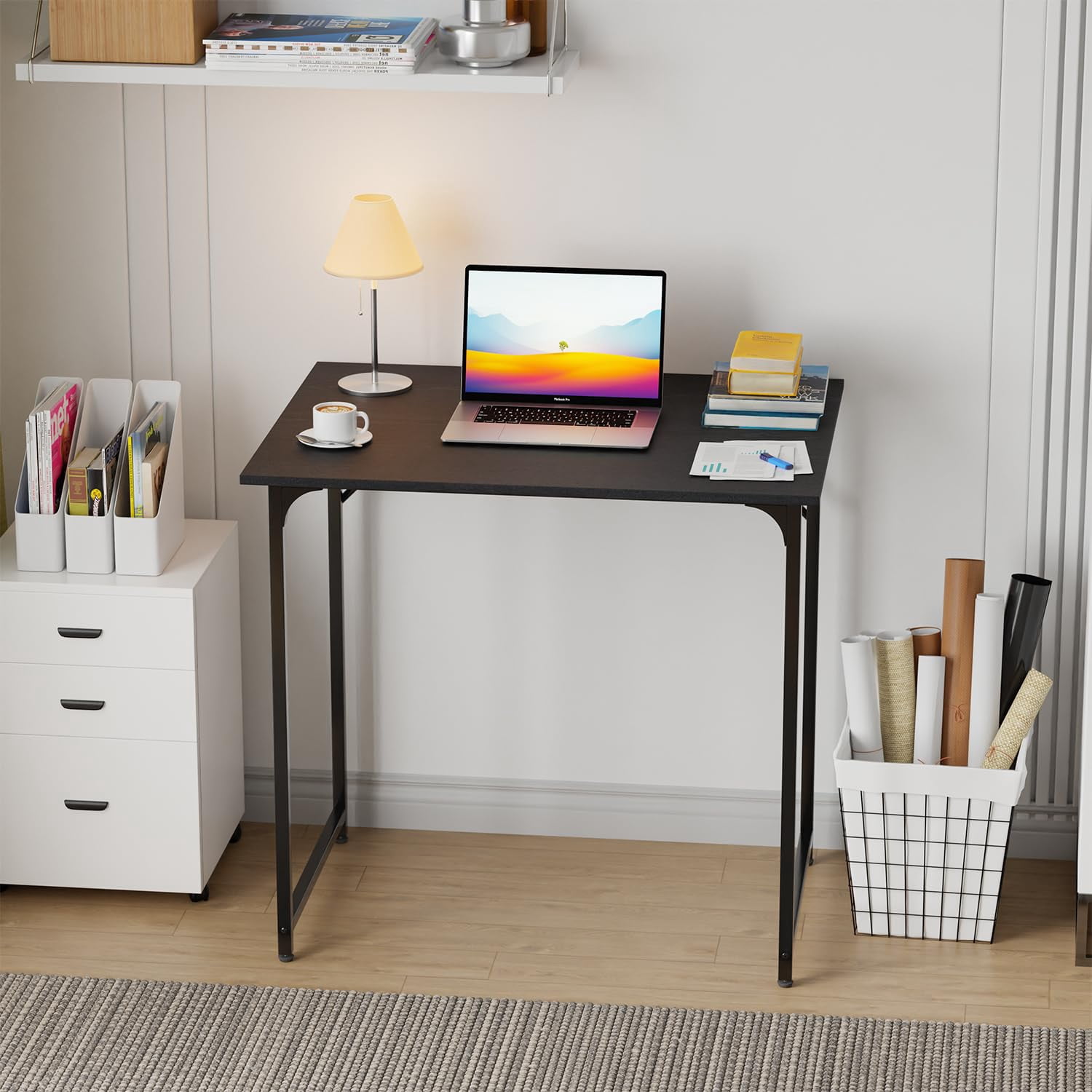 FDW 32 inch Metal Frame Computer Desk, Modern Style, Perfect for Students and Adults (Black)