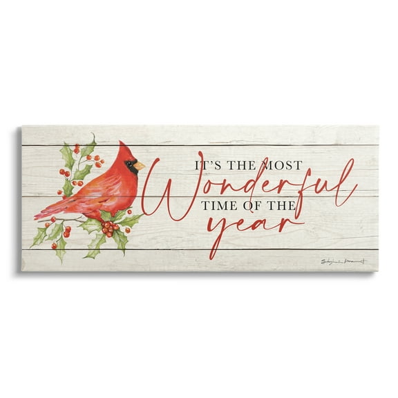Stupell Industries Most Wonderful Time Cardinal Holiday Painting Gallery Wrapped Canvas Print Wall Art