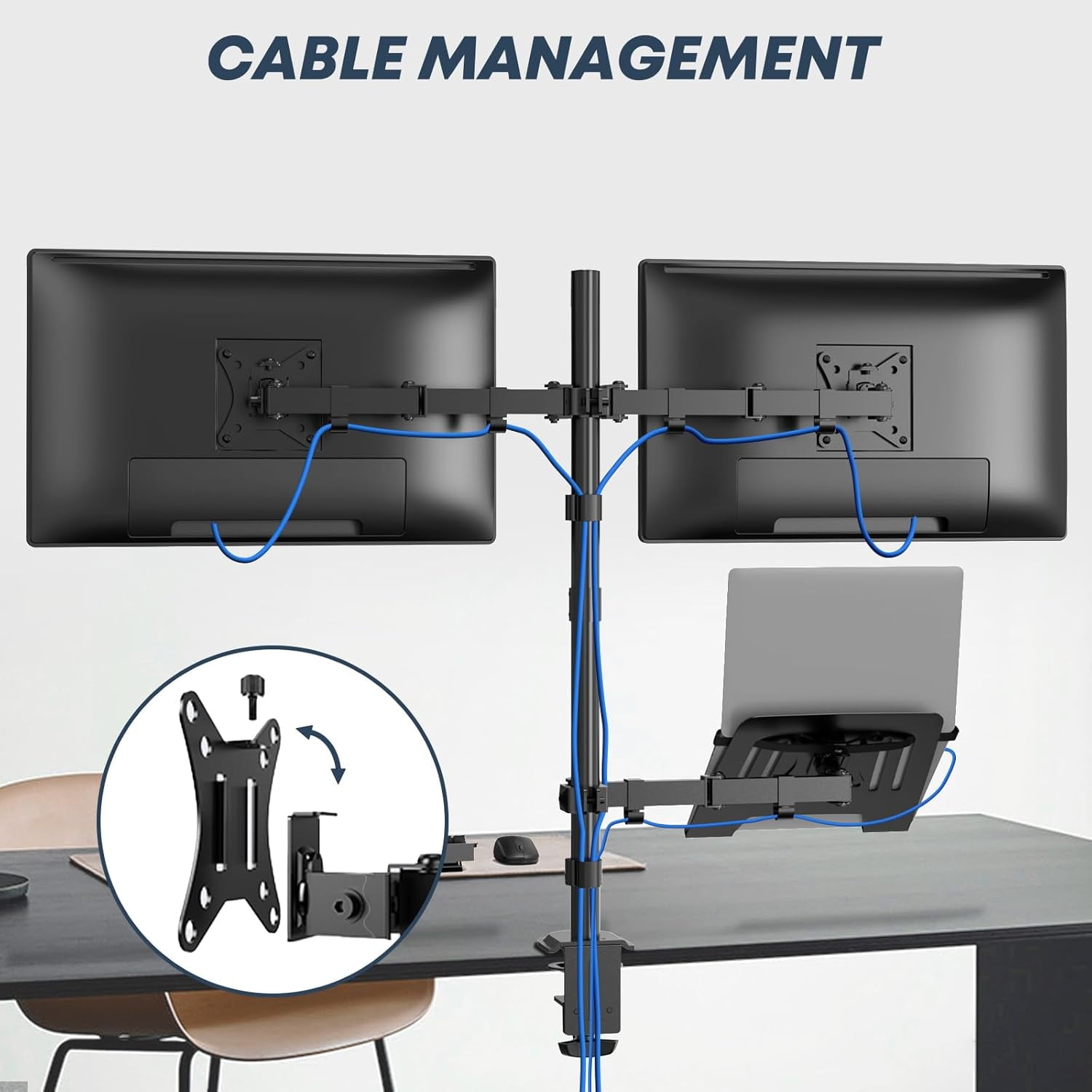 Dual Monitor Stand and Laptop Mount Fit Two 17 to 32 Inch Monitor and 10 to 17 Inch Laptop, Tall Adjustable Stand,19.8 lbs Weight Capacity per Arm,Black
