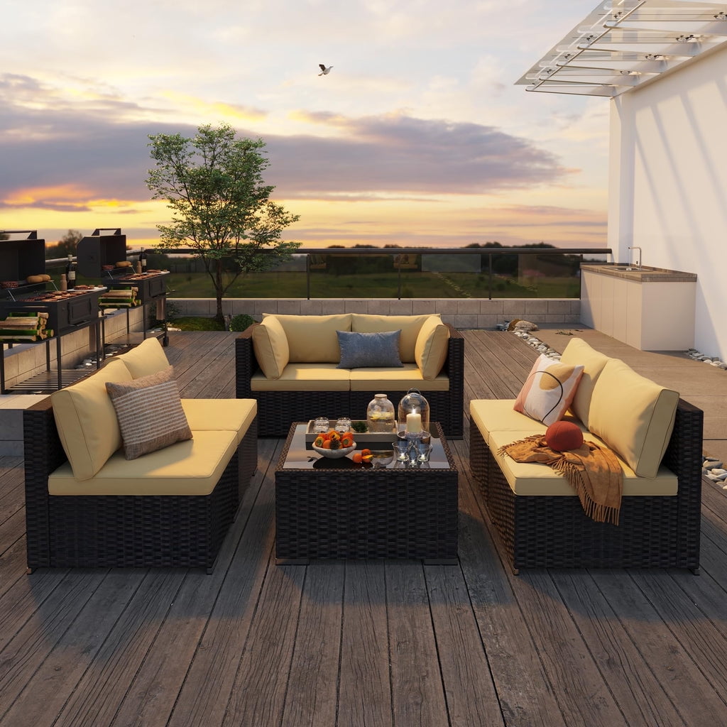 Aiho Pieces Outdoor Sectional Sofa with Soft Cushions Coffee