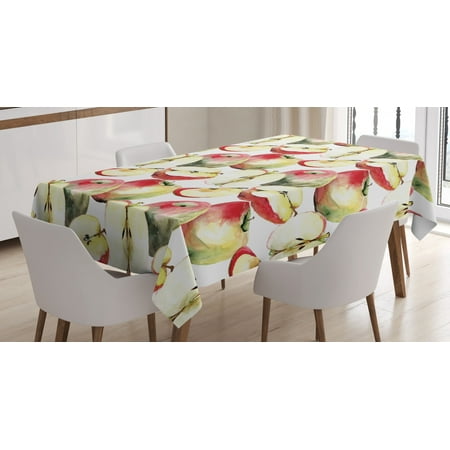 

Apple Tablecloth Halved and Quartered Organic McIntosh Apples Gourmet Food Healthy Life Rectangular Table Cover for Dining Room Kitchen 60 X 90 Inches Ivory Red Reseda Green by Ambesonne