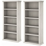 Pemberly Row 5 Shelf Bookcases (Set of 2) in Linen White Oak - Engineered Wood